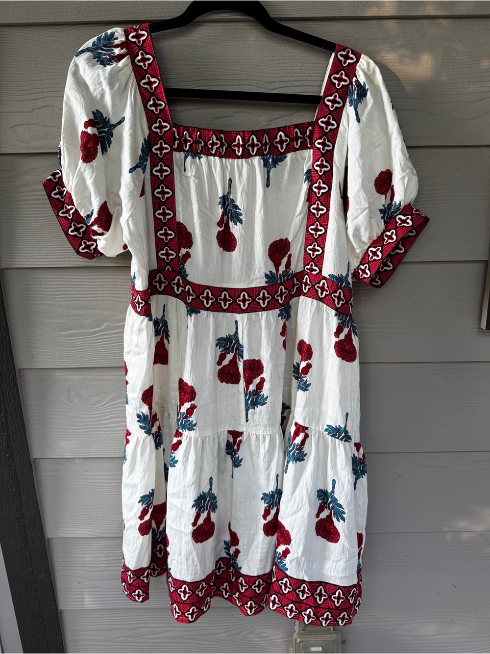 Umgee Floral dress Boho Tiered  Square Neck Puff Sleeve Cottagecore  Women’s Med - Picture 4 of 6